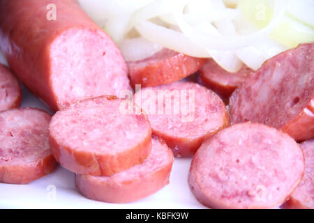 Salsicce, salsiccia per pizza, cipolle, São Paulo, Brasile. Foto Stock