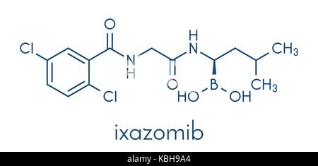 Ixazomib mieloma multiplo molecola di farmaco. formula scheletrico. Illustrazione Vettoriale