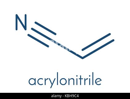 Molecola di acrilonitrile, poliacrilonitrile (PAN) e plastica ABS (acrilonitrile butadiene stirene) building block. formula scheletrico. Illustrazione Vettoriale