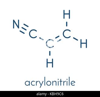 Molecola di acrilonitrile, poliacrilonitrile (PAN) e plastica ABS (acrilonitrile butadiene stirene) building block. formula scheletrico. Illustrazione Vettoriale