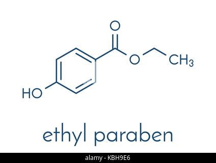 Etil paraben (etil para-idrossibenzoato) conservante molecola di formula scheletrico. Illustrazione Vettoriale