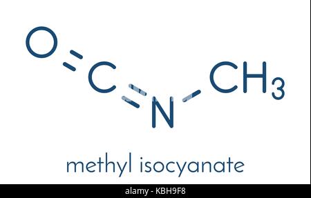 Isocianato di metile (mic) molecola tossica. importante sostanza chimica che è stato responsabile per la morte di migliaia di persone in bhopal disastro. formula scheletrico. Illustrazione Vettoriale