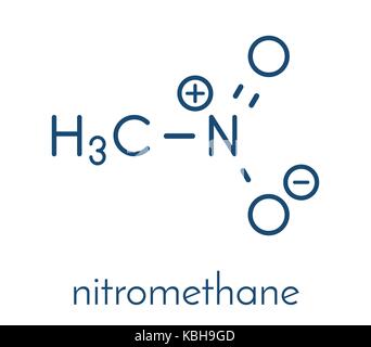 Il nitrometano nitro molecola carburante. utilizzato come combustibile per razzi di potenza, drag racing cars, ecc. usati anche come alto esplosivo. formula scheletrico. Illustrazione Vettoriale