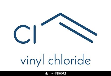 Cloruro di vinile, cloruro di polivinile (PVC) di plastica building block. formula scheletrico. Illustrazione Vettoriale