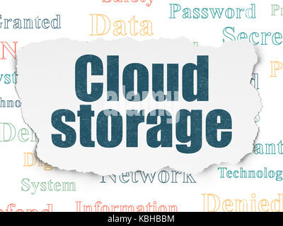 Il concetto di privacy: cloud storage su carta strappata sfondo Foto Stock