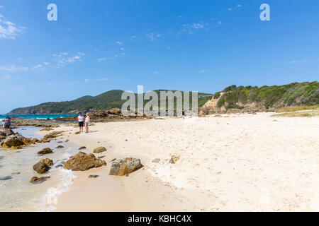 Burgess spiaggia vicino Forster sulla mezza costa nord del Nuovo Galles del Sud, Australia Foto Stock