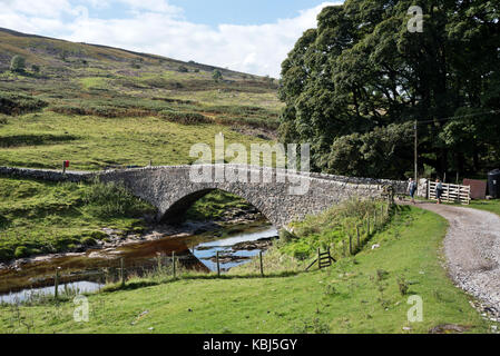 Ponte Vecchio, Yockenthwaite, Wharfedale, sul modo Dales sentiero, Yorkshire Dales National Park, Regno Unito Foto Stock