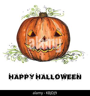 Vettore di disegno a mano halloween arancione zucca isolati su sfondo bianco Illustrazione Vettoriale