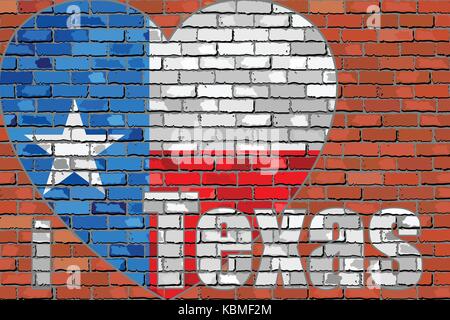 "Io amo texas' messaggio su un muro di mattoni - illustrazione, bandiera del texas su un muro di mattoni a forma di cuore Illustrazione Vettoriale