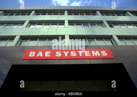 Bae Systems scotstoun edificio segno sky nessuno vuoto Foto Stock