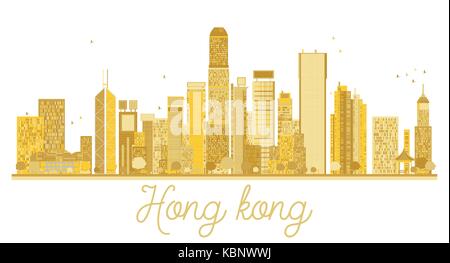 Hong kong cina skyline della città golden silhouette. illustrazione vettoriale. Illustrazione Vettoriale