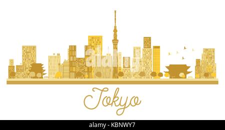 Il Tokyo City skyline golden silhouette. illustrazione vettoriale. semplice piatto concetto per il turismo presentazione, banner, cartellone o sito web. Illustrazione Vettoriale