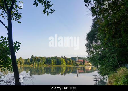 Castello monastero chiesa Schloss Vornbach, fiume Inn, Neuburg am Inn, Niederbayern, Bassa Baviera, Baviera, Baviera, Germania Foto Stock