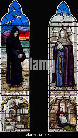 'Simplicitamente' in Master Richard e la signora Margaret Tudor, Chiesa di San Giacomo, Manorbier, Wales, Regno Unito Foto Stock