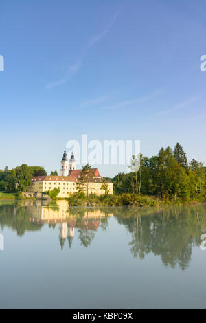 Castello monastero chiesa Schloss Vornbach, fiume Inn, Neuburg am Inn, Niederbayern, Bassa Baviera, Baviera, Baviera, Germania Foto Stock