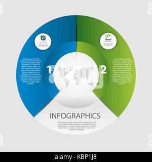 Infographics circolare di 2 passi, i segmenti per le relazioni annuali, grafici, presentazioni, layout di flusso di lavoro, banner, il numero delle opzioni, step up opzioni, web de Illustrazione Vettoriale
