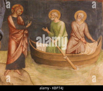 Fresco rinascimentale raffigurante Gesù chiamato di San Pietro e Andrea, nella Collegiata di San Gimignano, Italia. Foto Stock