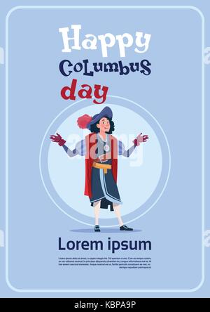 Happy Columbus Day holiday poster della scheda Messaggi di saluto Illustrazione Vettoriale