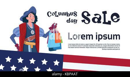 Felice il Columbus day vacanze stagionali vendita shopping america sconto scoprire poster della scheda Messaggi di saluto Illustrazione Vettoriale
