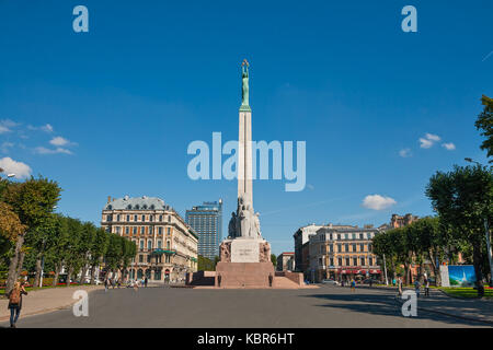 Riga, Lettonia - 04 settembre 2014 - il monumento alla libertà di Riga, Lettonia. Foto Stock