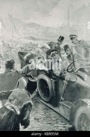 Un'illustrazione del 1914 di Felix Schwormstaedt raffigura una scena drammatica della prima guerra mondiale, catturando l'intensità della guerra dei primi anni del XX secolo. Foto Stock