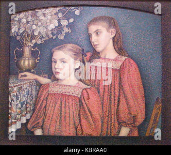 Le due sorelle, note anche come "le sorelle Serruys", è un dipinto di Georges Lemmen. L'opera raffigura due sorelle in un momento intimo, mostrando lo stile impressionista di Lemmen e la sua attenzione sui soggetti umani. Foto Stock