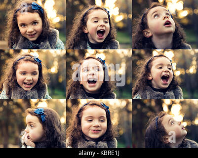 Collage multiplo con ritratti di una stessa bambina su outdoor Foto Stock