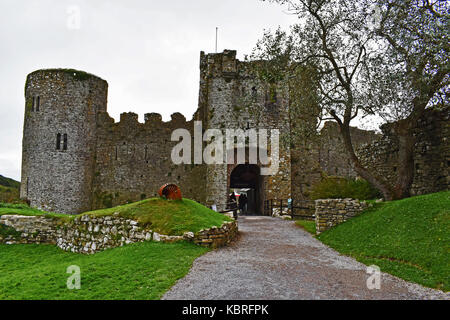 Manorbier Castle, Pembrokeshire Foto Stock