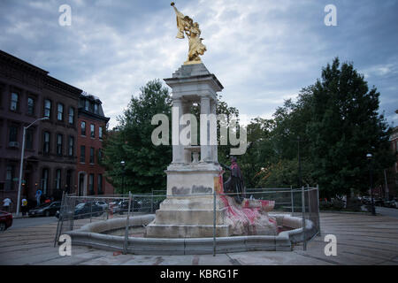 Francis Scott key statua in Bolton hill vandalizzato con spray-vernice. baltimore city recentemente rimosso tre monumenti in onore di figure confederato Foto Stock