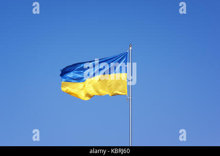Bandiera ucraino sul cielo blu backgroud Foto Stock