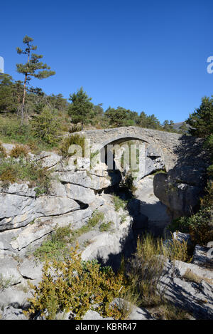 Humpback ponte (1787), il Pont de sautet, oltre jabron river canyon, vicino trigance, in verdon gorge parco regionale Provence Francia Foto Stock