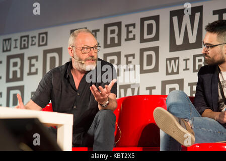 Firenze, Italia. 30 settembre, 2017. liam Cunningham, l'attore che interpreta ser davos nella serie televisiva "il gioco dei troni", intervistato al Wired Next Fest 2017 nel Salone dei cinquecento di Palazzo Vecchio a Firenze, Italia. Credito: mario carovani/alamy live news. Foto Stock