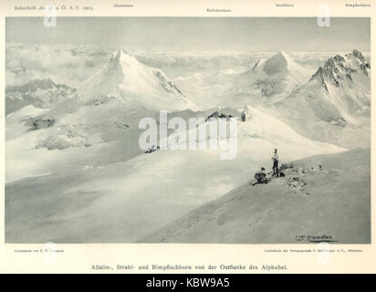 Compton, 1903, Allalin , Strahl und Rimpfischhorn von der Ostflanke des Alphubel Foto Stock