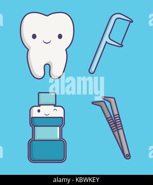 Dental care le relative icone blu su sfondo colorato design illustrazione vettoriale Illustrazione Vettoriale