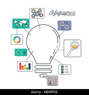 Infographics e statistiche con lampadina della luce Illustrazione Vettoriale