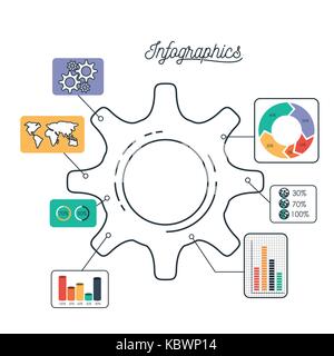 Infographics e statistiche con icona del pignone Illustrazione Vettoriale