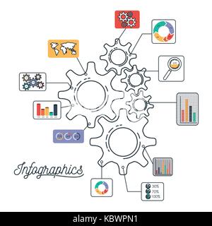 Infographics e statistiche con pignoni impostato Illustrazione Vettoriale