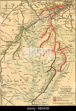 1890s Philadelphia, Wilmington e Baltimore mappa Foto Stock