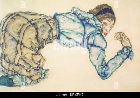 Egon Schiele Knienende Frau in blauer Bluse 1914 Foto Stock