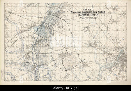 La battaglia del Canal du Nord Canadian Machine Gun Corps barrage mappa Foto Stock