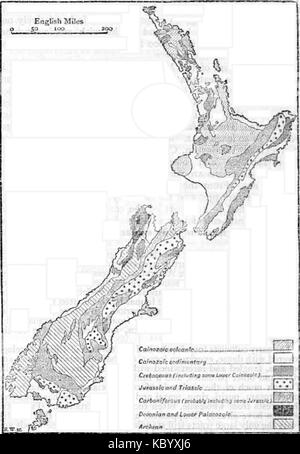 Questa mappa geologica della nuova Zelanda del 1911 fornisce una rappresentazione dettagliata delle caratteristiche geologiche del paese, importante per lo studio scientifico e la geografia storica. Foto Stock