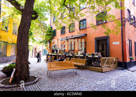 La piccola piazza, Brända Tomten, in Gamla Stan, Stoccolma, Svezia Foto Stock