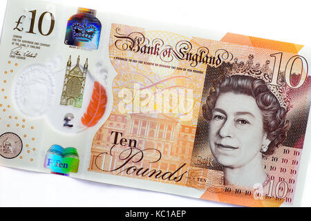 2017 Nuovo British dieci pound nota realizzata in polimero plastico Foto Stock
