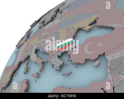 La Bulgaria sul globo politico con bandiere incorporato. 3d'illustrazione. Foto Stock