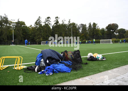 Karlsruhe, Deutschland. 02oct, 2017. der neue kunstrasenplatz des wildparkstadions wurde am heutigen montag von der Stadt karlsruhe an den ksc uebergeben: caratteristica/schmuckbild/hintergrund/hintergrundbild kunstrasenplatz. ges/ fussball/ Karlsruher SC/ stadionneubau, 02.10.2017 -- |utilizzo del credito in tutto il mondo: dpa/alamy live news Foto Stock