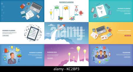 Banner Aziendale imposta modello, stile cartoon Illustrazione Vettoriale