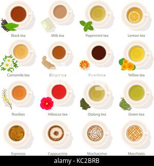 Tazza di bevanda top Visualizza set di icone, stile cartoon Illustrazione Vettoriale