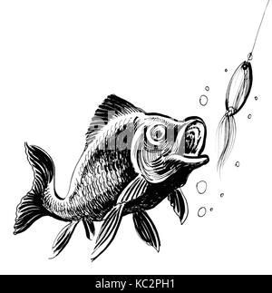 Linchiostro In Bianco E Nero Di Disegno Di Un Pesce