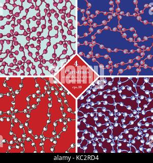 Vettore di natale seamless patterns set. quattro sfondi decorativi con disegnati a mano nuovo anno decor. Illustrazione Vettoriale