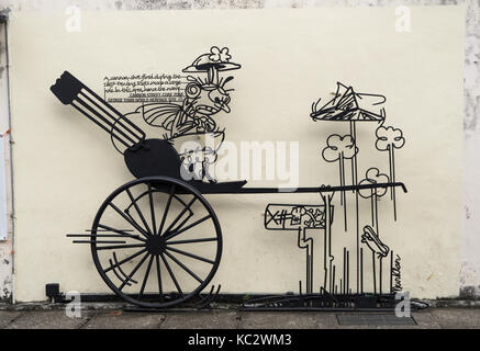 Georgetown, Penang, Malesia - 11 febbraio 2017:Arte di strada sul vecchio muro in mattoni a george città patrimonio mondiale Unesco, Penang malaysia Foto Stock